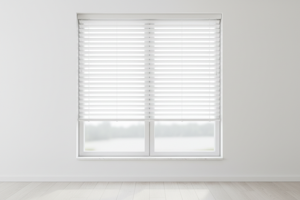Witte jaloezieën volledig gesloten